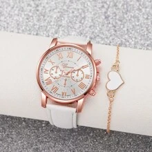 Bộ đồng hồ nữ 6 cái/bộ Thiết kế vượt thời gian, chuyển động thạch anh chính xác - Bộ vòng tay đồng hồ thạch anh bằng da La Mã - Món quà hoàn hảo cho người đặc biệt - Hồng - Xem 8