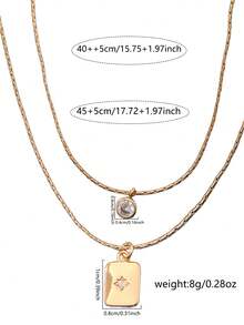 Nooxian 2 件女士时尚金色金属和方晶锆石方形吊坠项链，时尚配饰礼物 - 金黃色 - 查看 5