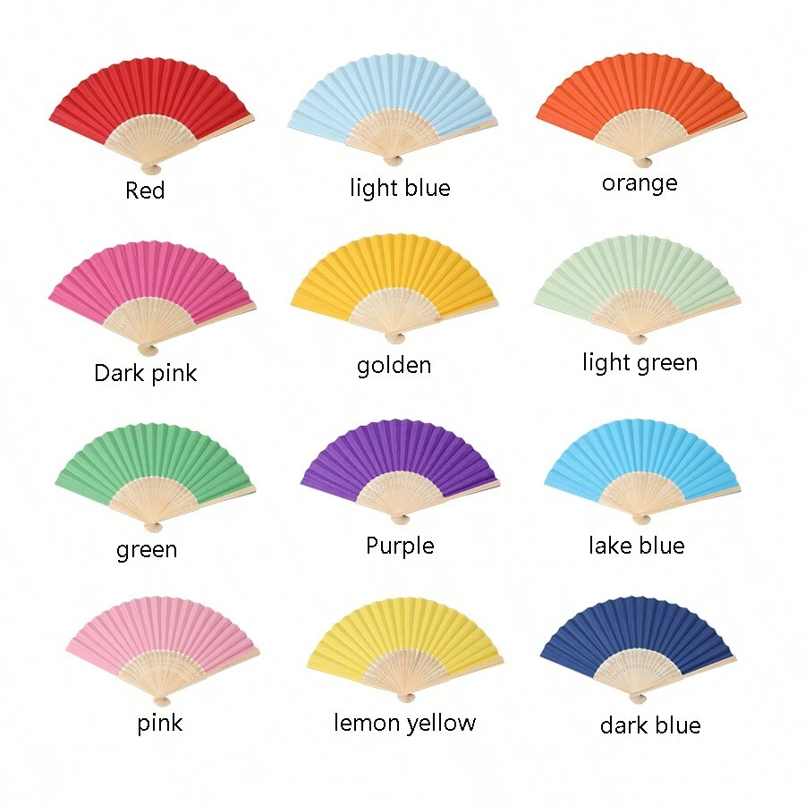 12-Piece Set Of Colorful Foldable Paper Fans, DIY Bamboo Portable Handheld Fans, Perfect For Weddings, Personalized Fashion Fans, Party Decorations, Arts And Crafts Home Decoration Best Gifts Birthday - Multicolor - View 1