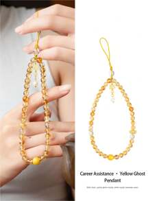 [VE] 1pc High-Quality Silver Natural Yellow Phantom Quartz Phone Charm. The Brilliance Of The Yellow Phantom And The Warmth Of Amber Are Combined To Create A Unique Phone Charm, Symbolizing Protection And Good Fortune. The Unique Charm Showcases Your Personalized, While Also Bringing You Warmth And Tranquility, A Perfect Blend Of Fashion And Blessings. The Natural Gemstone Color Is Random. - Widgets - View 1