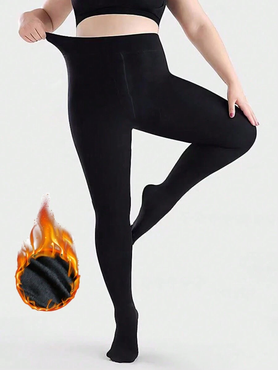 1 双女士多色厚实保暖内衬紧身裤、马镫打底裤，适合秋冬季 - 黑色 - 查看 1