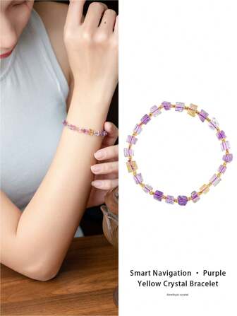 VE 1 pezzo Braccialetto con perline di cristallo di ametista naturale e citrino, intrecciato con ametista viola e citrino giallo, simbolo di saggezza e prosperità. Il viola rappresenta eleganza e mistero, migliorando il fascino personale; il giallo indica ricchezza e buona fortuna, portando abbondanza di ricchezza. Design unico, che mostra un gusto raffinato, un accessorio portafortuna indispensabile. Il colore naturale della gemma è casuale.