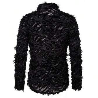 Men's Shirt Handmade Three-Dimensional Feather Fabric Characteristic Lapel Long-Sleeved Shirt