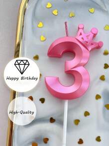 1pc Crown Shaped Numeric Birthday Candle, Colorful Party Decoration - Baby Pink - View 6