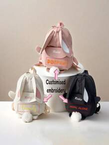 Customized Embroidered Cute Cartoon Rabbit Design Children Backpack, Lightweight Casual Student School Bag, Kids Travel Rucksack, Zippered Daypack, Suitable For Daily Use, Gift For Children Bags For Ladies - Black - View 5