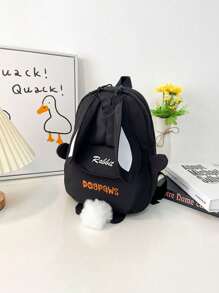 Customized Embroidered Cute Cartoon Rabbit Design Children Backpack, Lightweight Casual Student School Bag, Kids Travel Rucksack, Zippered Daypack, Suitable For Daily Use, Gift For Children Bags For Ladies - Black - View 6