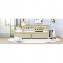 Twin Size Daybed Wood Bed With Two Drawers, Natural - Natural + Solid Wood + Twin as pic - View 16