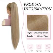 Drawstring Ponytail Extension,30inch Long Straight Synthetic Ponytail Extension 2 Clips Hairpiece For Women Daily Use - Honey Blonde - View 2