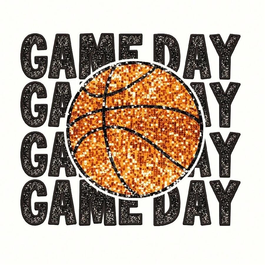 Miếng dán chuyển nhiệt bóng rổ ngày thi đấu 1/2/3 - Miếng dán ép nóng tự làm cho áo phông, áo hoodie, quần jean, áo khoác và ba lô | Miếng dán thể thao PVC bền để trang trí quần áo - Nhiều màu - Xem 1