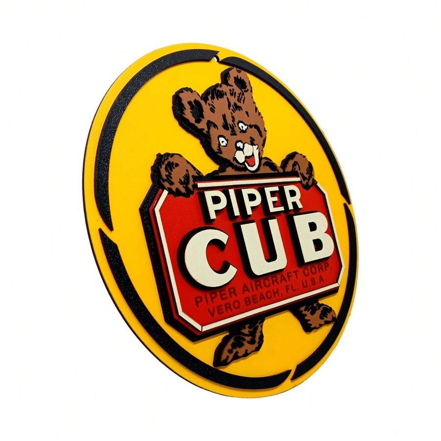 Piper Cub Aviation Air 3D Decorative Plate High Relief MDF Barbecue Corner Decoration Restaurant Bar Garage - Màu vàng - Xem 1