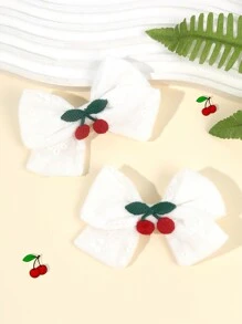 2pcs Cherry Hair Clips, Suitable For Toddler Girls, Cute Fruit Bow Hair Clips, White Bow Hair Clips, Soft Fabric Hair Clips, Girls Daily Hair Accessories, Children Baby Hair Accessories, Valentine's Day Heart - Multicolor - View 2