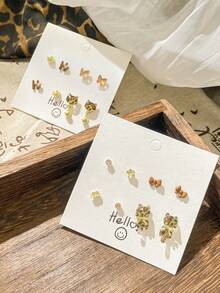 Bộ 8 chiếc/Bộ hoa tai da báo thời trang gợi cảm, bao gồm hoa tai mèo, hoa tai cá nhân hóa cho phụ nữ, trang phục hàng ngày & phụ kiện dự tiệc, quà tặng - Nhiều màu - Xem 2