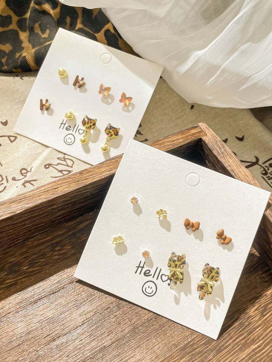 Bộ 8 chiếc/Bộ hoa tai da báo thời trang gợi cảm, bao gồm hoa tai mèo, hoa tai cá nhân hóa cho phụ nữ, trang phục hàng ngày & phụ kiện dự tiệc, quà tặng