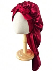 1 bộ mũ ngủ buộc dài màu đỏ tía thời trang & dây buộc tóc, bộ chăm sóc tóc - Màu Đỏ Sâu - Xem 2