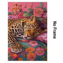 1 件豹纹帆布墙艺术时髦豹纹海报动物肖像艺术动物豹纹海报复古时尚墙艺术潮流豹纹绘画睡豹海报动物花卉印花无框架 - 彩色 - 查看 2