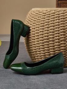 1 Đôi giày cao gót đế vuông đính đá thời trang dành cho nữ khi đi du lịch, mua sắm, mặc thường ngày phong cách cổ điển, màu xanh lá cây đa năng cao cấp - màu xanh lá - Xem 5