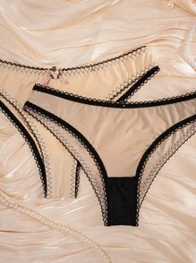 5pcs/Pack Women's Solid Color Flower & Bow Decor Comfort Panties