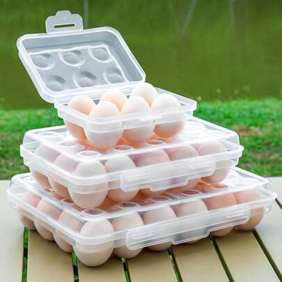 1PC 6/15/24 Grid Eggs Storage Tray With Lid Transparent Egg Refrigerator Container Portable Fresh-Keeping Case Kitchen Tools, For Easter Day, Egg Storage Trays