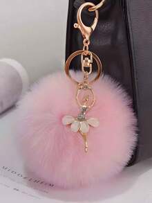 1pc Royal Princess Style Faux Raccoon Fur Pom Pom Bag Charm, Cross-Border Popular Fur Ball Keychain Accessory - Multicolor - View 3