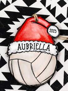 1 件定制球主题圣诞装饰吊坠、个性化亚克力排球运动员圣诞装饰、排球礼物、带圣诞帽的个性化排球装饰、圣诞树节日吊坠 - 白色 - 查看 6