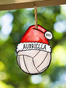 1 件定制球主题圣诞装饰吊坠、个性化亚克力排球运动员圣诞装饰、排球礼物、带圣诞帽的个性化排球装饰、圣诞树节日吊坠 - 白色 - 查看 7