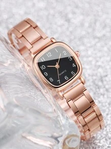 4 peças/conjunto de relógio de quartzo feminino quadrado minimalista com mostrador pequeno e pulseira com pingente de coração