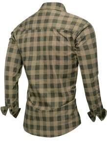 FREDD MARSHALL Men's Solid Color Long Sleeve Cargo Work Pockets Button-Down Shirts With Metal Badge - 卡其色 - 查看 2