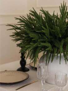 6 件 50 厘米塑料柏树枝，适用于秋冬季家居装饰、圣诞装饰、桌面装饰、客厅和卧室装饰、花瓶 DIY - 軍綠色 - 查看 1