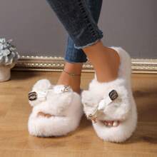 Ladies' Fluffy Fashion Slippers For Office And Home Use - Beige - View 3