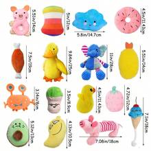 6/12 件宠物毛绒吱吱叫娃娃，颜色和款式随机，适合幼犬和小型/中型犬，咀嚼娃娃用于出牙和缓解压力 - 彩色 - 查看 2