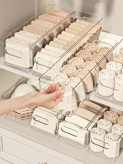 1 Pack 2pcs/1pc Clear Plastic Desktop Storage Box, Home Organizer Box For Underwear, Socks, Miscellaneous, Cosmetic, Kitchen, Refrigerator