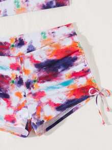 2 件套女士度假荷叶边扎染印花比基尼套装夏季