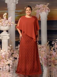 Faeriesty Vestidos de la madre de la novia con capa de gasa de contraste y encaje Mosy Plus - Óxido marrón - Ver 5