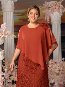 Faeriesty Vestidos de la madre de la novia con capa de gasa de contraste y encaje Mosy Plus - Óxido marrón - Ver 8