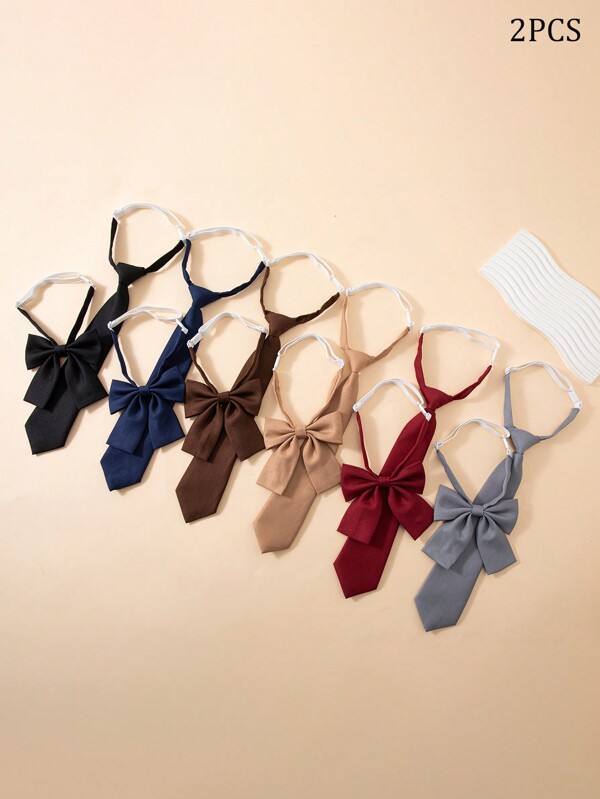 2 piezas/Set Corbata de unicolor ajustable de 33 cm con juego de corbata de moño para niños y niñas, perfecto para uniforme escolar, actuaciones, fiestas, etc.