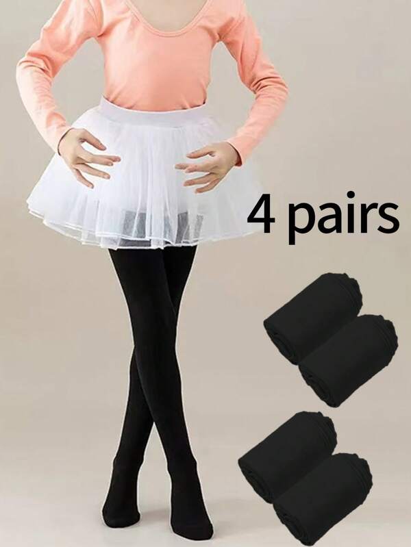 Conjunto de 4 peças de meias-calças opacas infantis de cor sólida da moda, meias-calças quentes e isoladas para prática de balé, ajuste skinny confortável
