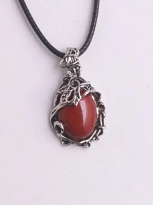 1入裝天然水晶石珠，復古葉子藤蔓線圈合金掛墜項鏈，治療能量波希米亞風格飾品