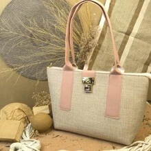 Women's Bag Tropical Padlock Bag Premium Line, Hand And Shoulder Bag, School Bag, School Backpack, Beach Fashion Bag, Spring/Summer, Teenagers, Young People, Teachers, University Students, College, Beach, Holidays, Structured Bag, Fabric And Synthetic PU Finish, Satin Internal Lining And Zipper And Magnetic Closure. Gaby Show - 玫瑰金 - 查看 2