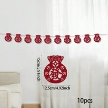 1 set Bandera con tirador con brillo rojo de Año Nuevo Chino, decoración floral con carácter "Fu" para el Festival de Primavera, bandera con tirador con brillo para Feliz Año Nuevo