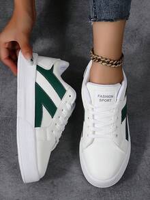 Giày thể thao nữ thời trang giày thể thao thường ngày, giày đế bệt buộc dây nhẹ cho nữ, giày thể thao cổ thấp cho nữ - màu xanh lá - Xem 3