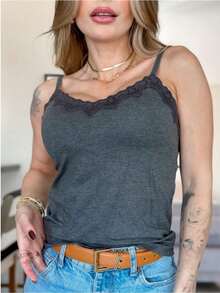 Women's Tank Top Plain Basic Viscolycra Summer Sleeveless Blouse - 深灰色 - 查看 2