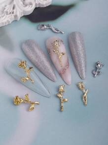 10 件玫瑰美甲配件 Y2K 风格郁金香花朵美甲装饰 3D 金属水钻美甲 DIY 配件适合情人节浪漫艺术装饰配件金银色美甲配件美甲宝石美甲用品指甲美甲饰品美甲宝石 - 彩色 - 查看 6