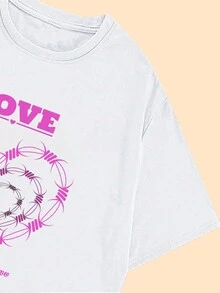 Love Heart Printed T-Shirt Women's Fashion Casual Premium Comfort Blouse - 白色的 - 查看 5