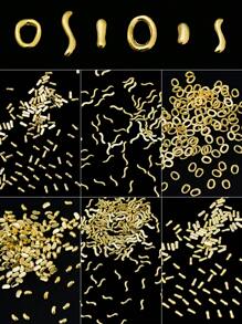 20Pcs 3D Gold Metal Nail Accessories, Gemstones In The Shape Of Rivet Circles, Rivet S Shapes, Rivet Peanuts, Etc., Nail Art Products For Women And Girls(Random)