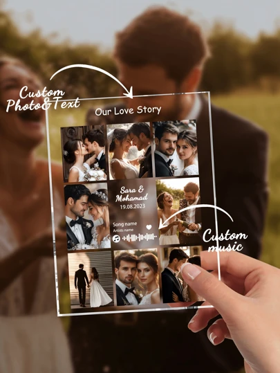 1pc Custom Plaque Personalized Music Plaque With Multi-Picture And Text, Valentine's Day Gifts For Men And Women, For Him And Her, Custom Photo Album Cover Customized Acrylic Music Song Plaque With Photo, For Father's Day, For Graduation, For Weddings, For Housewarming Dining Room, Living Room, Bedroom, Office, Tea Room, Home, Valentine's Day, Valentine's Day Decor High-Quality,Stylish Custom,Personalized,Unique Ideal Gifts For Her Boyfriend,Girlfriend For Valentine's Day,For Anniversaries,For Weddings Living Room,Home Birthday,Slow Summer Living,Customized Photo Albums, Frames, & Accessories,Home Refresh
