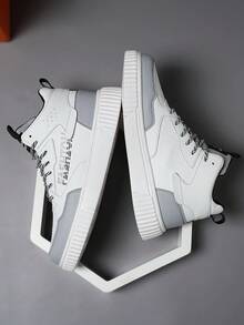 Giày thể thao cổ cao chống trượt in họa tiết chữ thời trang nam, màu tương phản, buộc dây, mặc hàng ngày, ngoài trời hợp thời trang - tro trắng - Xem 6