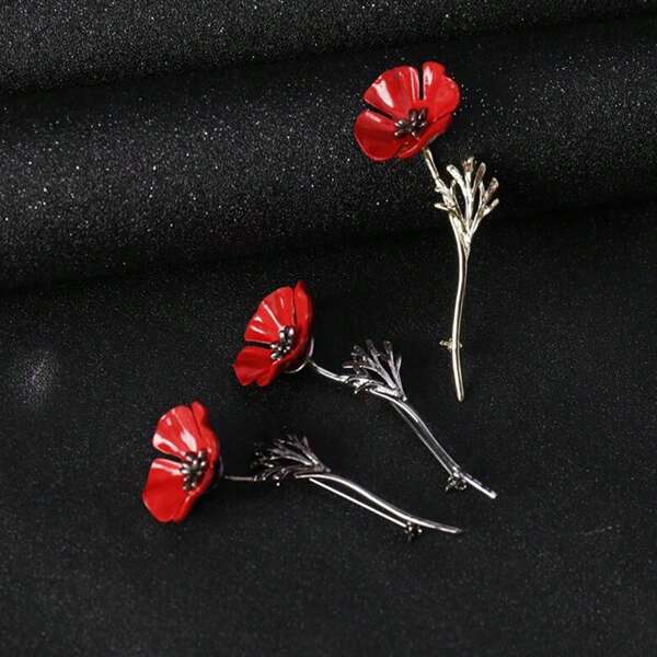 UK Remembrance Gift Red Enamel Beautiful Poppy Flower Brooch