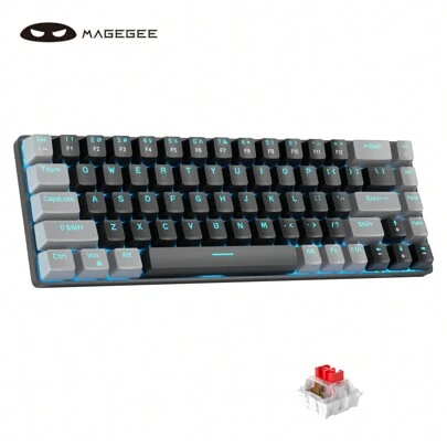 MageGee  Box 60% Mechanical Gaimg Keyboard With Red Switch 68 Key Wired Detachable Type-C LED Ice Blue Backlit Mini Compact Keyboard For Laptop Windows Tablet PC Gamers Grey Black
