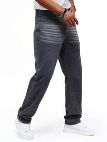 Jeans casual diritti a vita uomo con lavaggio vintage - Grigio Scuro - Visualizzare 2