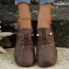 女士 2024 时尚高端时尚舒适软底平底鞋带粘带 - 棕色 - 查看 2